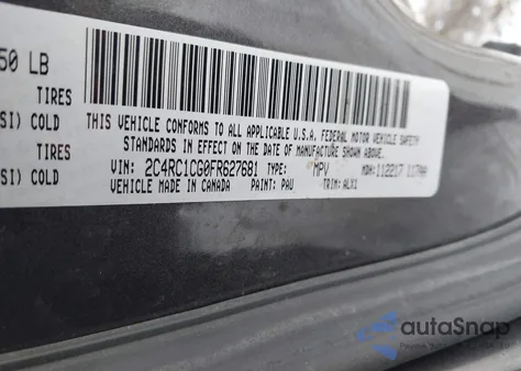 2015 Chrysler Town & Country Touring-L из США, поврежденный, VIN 2C4RC1CG0FR627681